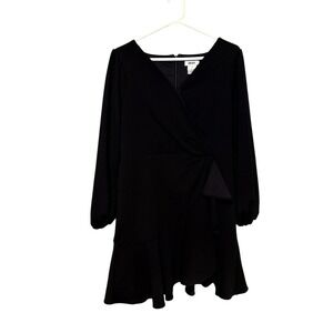DKNY Black Ruffle Wrap Dress Long Sleeve Party Cocktail Women's